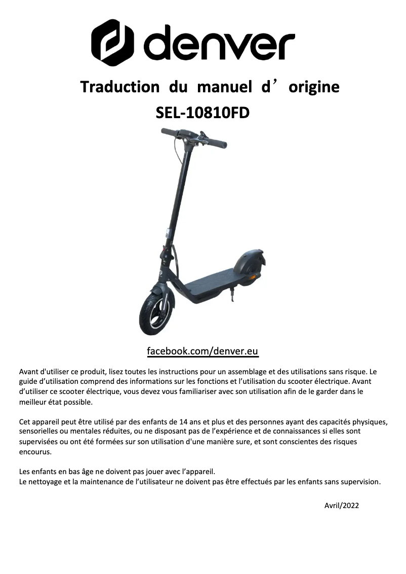 Page 1 de la notice Manuel utilisateur Denver SEL-10810FD