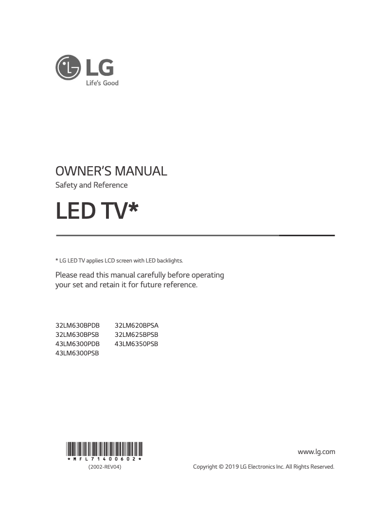 Page 1 de la notice Manuel utilisateur LG 32LM630BPDB