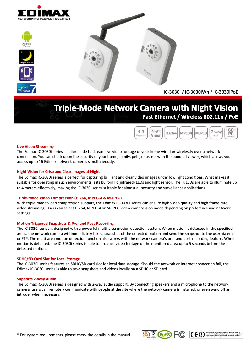 Page 1 de la notice Fiche technique Edimax IC-3030I