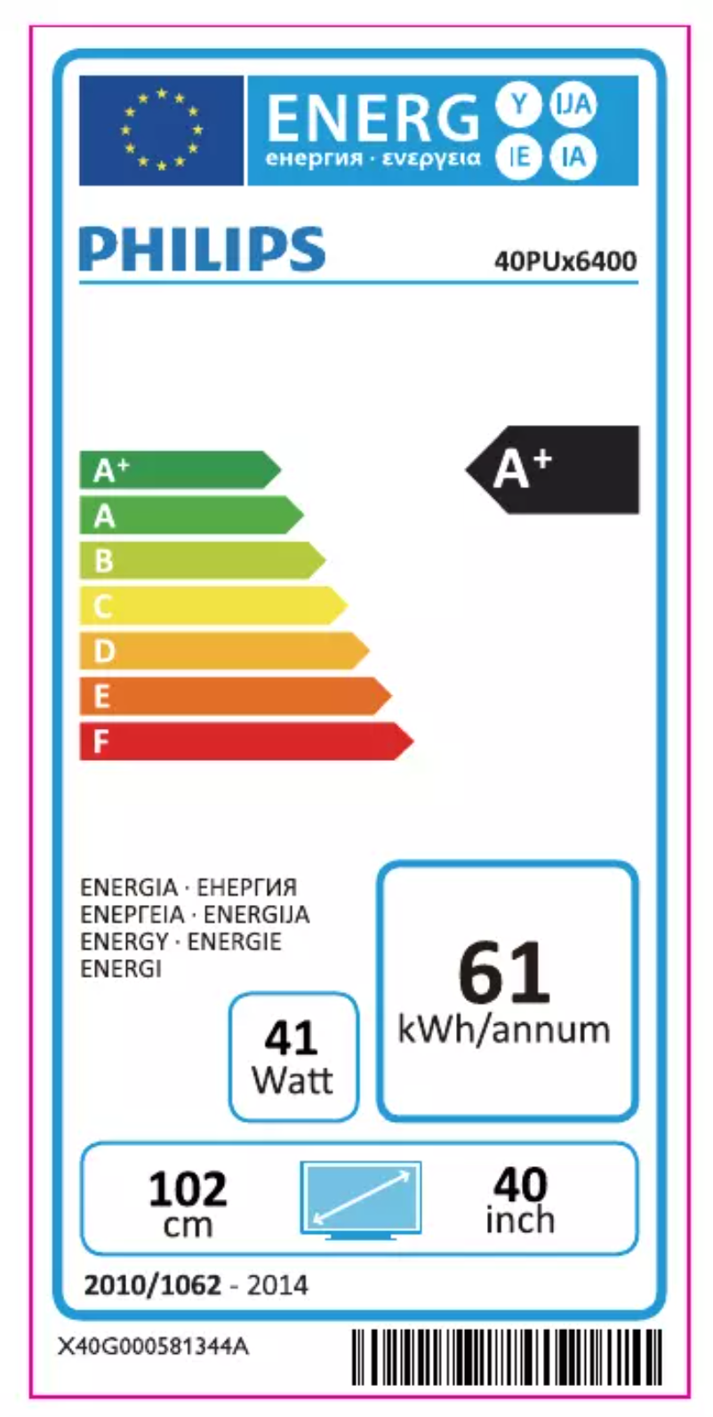 Page 1 of the manual Energy Label Philips 40PUH6400