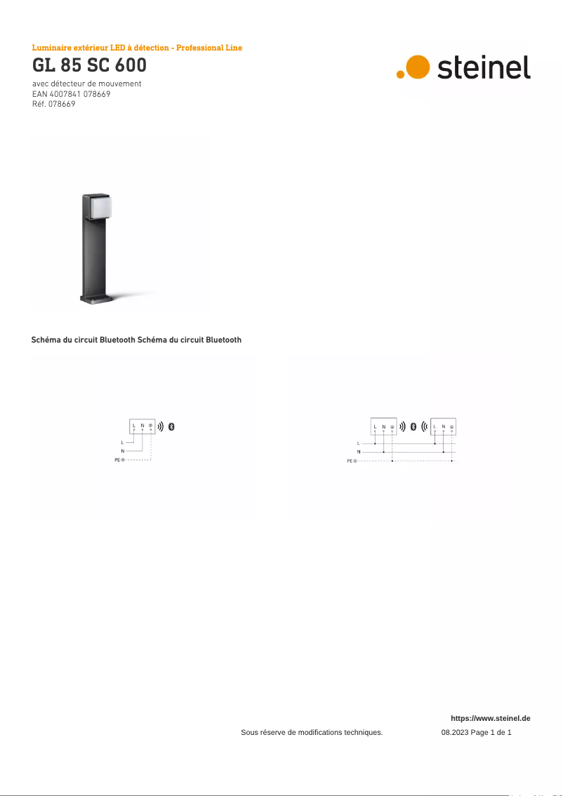 Page 1 de la notice Schéma de câblage Steinel GL 85 SC 600