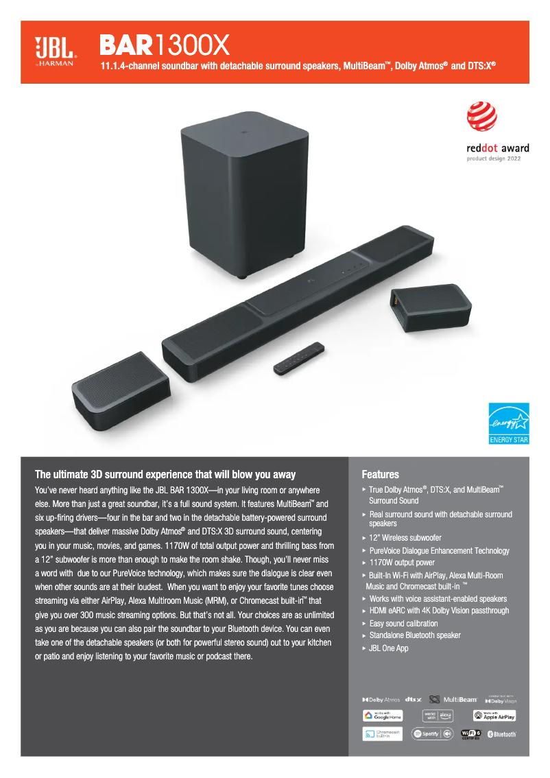 Page 1 de la notice Fiche technique JBL Bar 1300