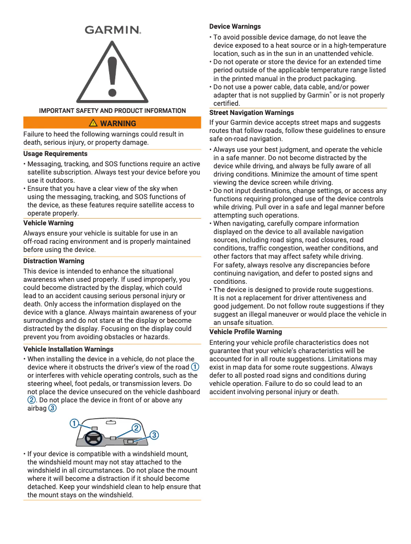 Page n°1 - Instructions de sécurité Garmin Tread XL Baja Chase Edition