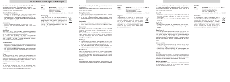 Page n°1 - Manuel utilisateur Beyerdynamic TG D35