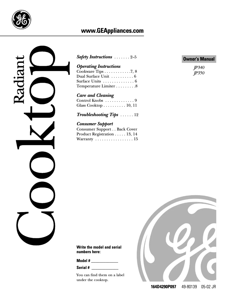 Image de la première page du manuel de l'appareil Profile JP350CCCC