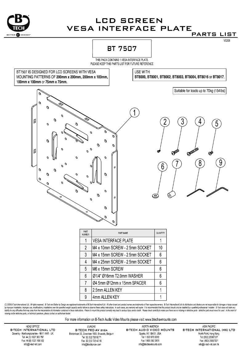 Page 1 de la notice Manuel utilisateur B-Tech BT7507
