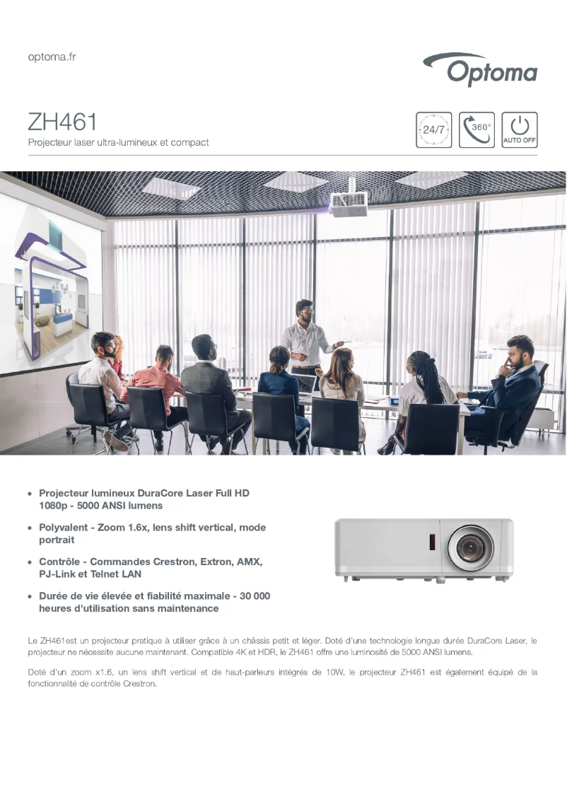 Page 1 de la notice Fiche technique Optoma ZH461