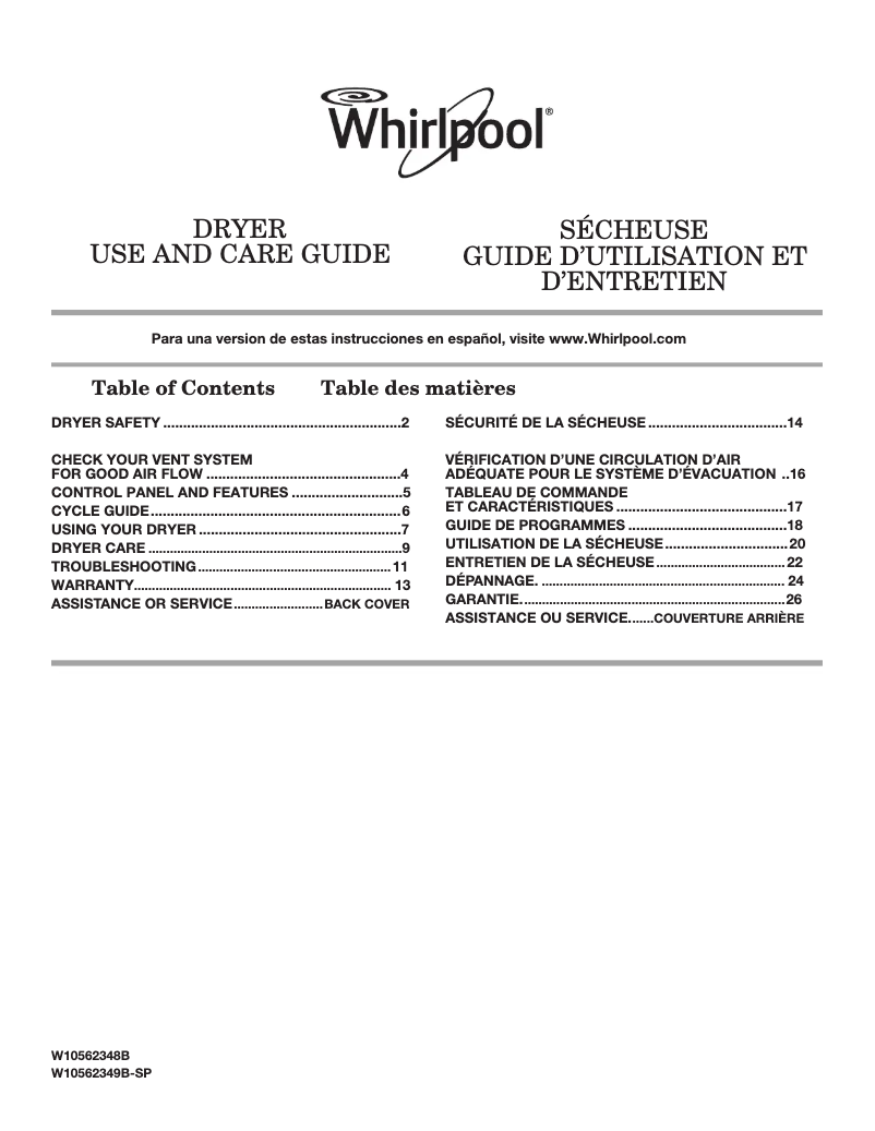 Página 1 del manual Manual de uso y mantenimiento Whirlpool Cabrio WED5800BC