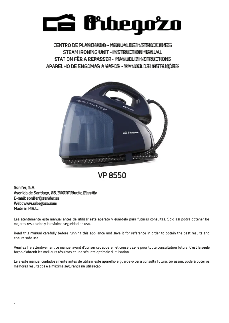 Page n°1 - Manuel utilisateur Orbegozo VP 8550