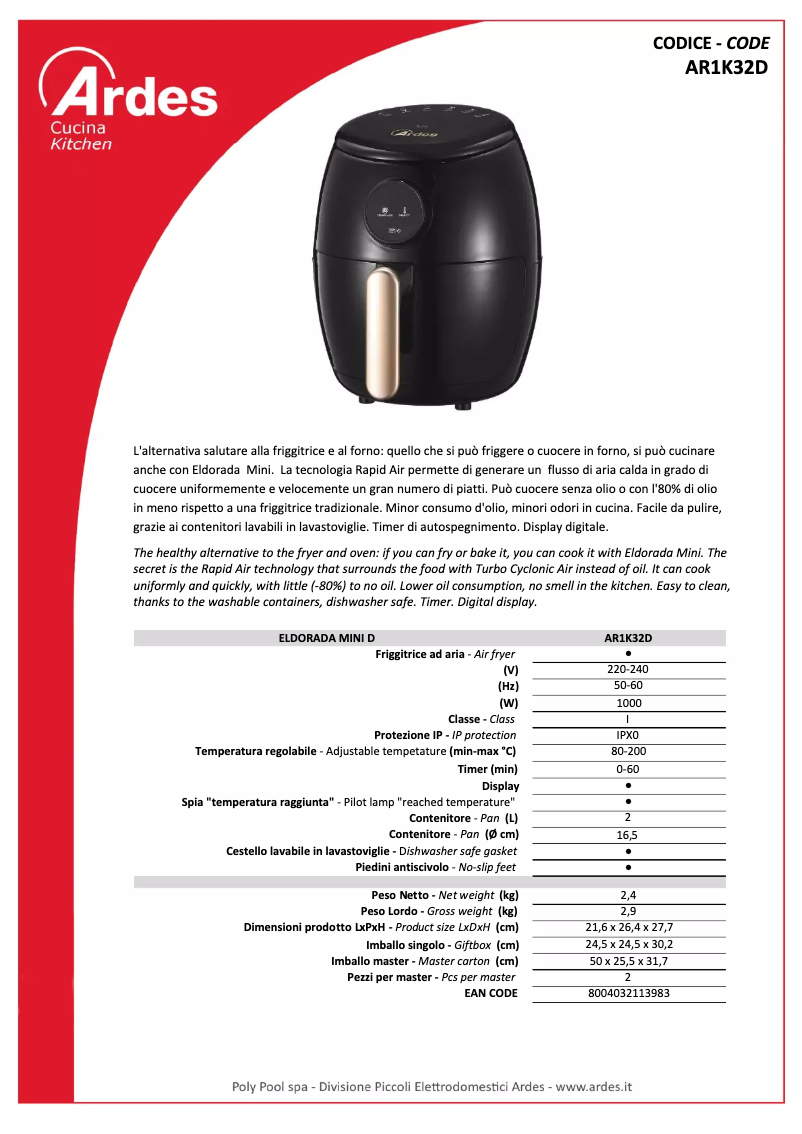 Image de la première page du manuel de l'appareil Eldorada Mini AR1K32