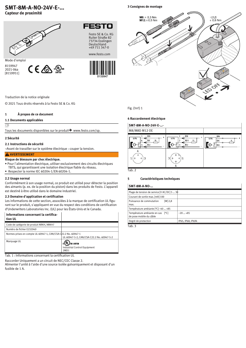 Image de la première page du manuel de l'appareil SMT-8M-A-NO-24V-E-2,5-OE