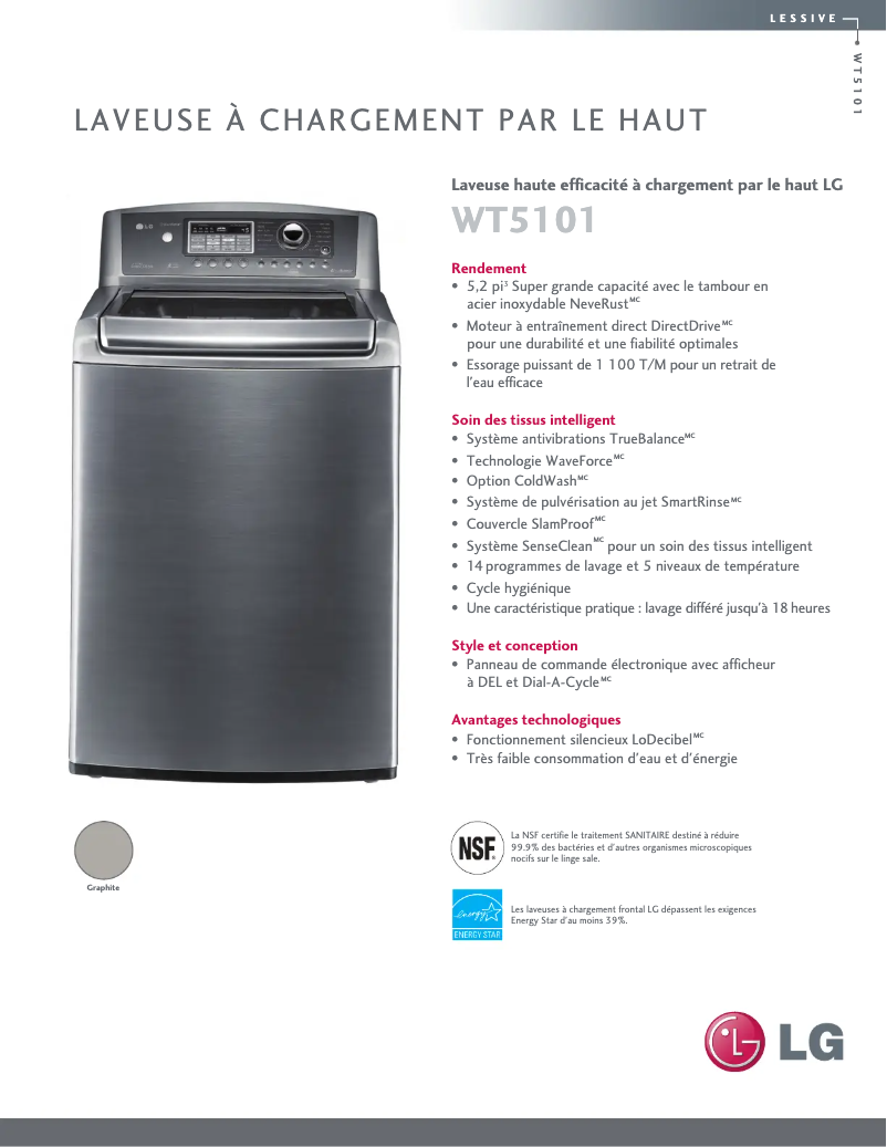Page 1 de la notice Fiche technique LG WT5101HV