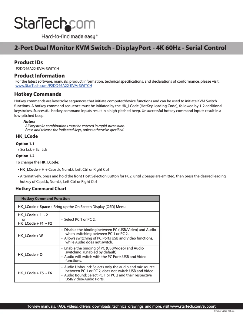 Page n°1 - Manuel utilisateur StarTech.com P2DD46A22-KVM-SWITCH