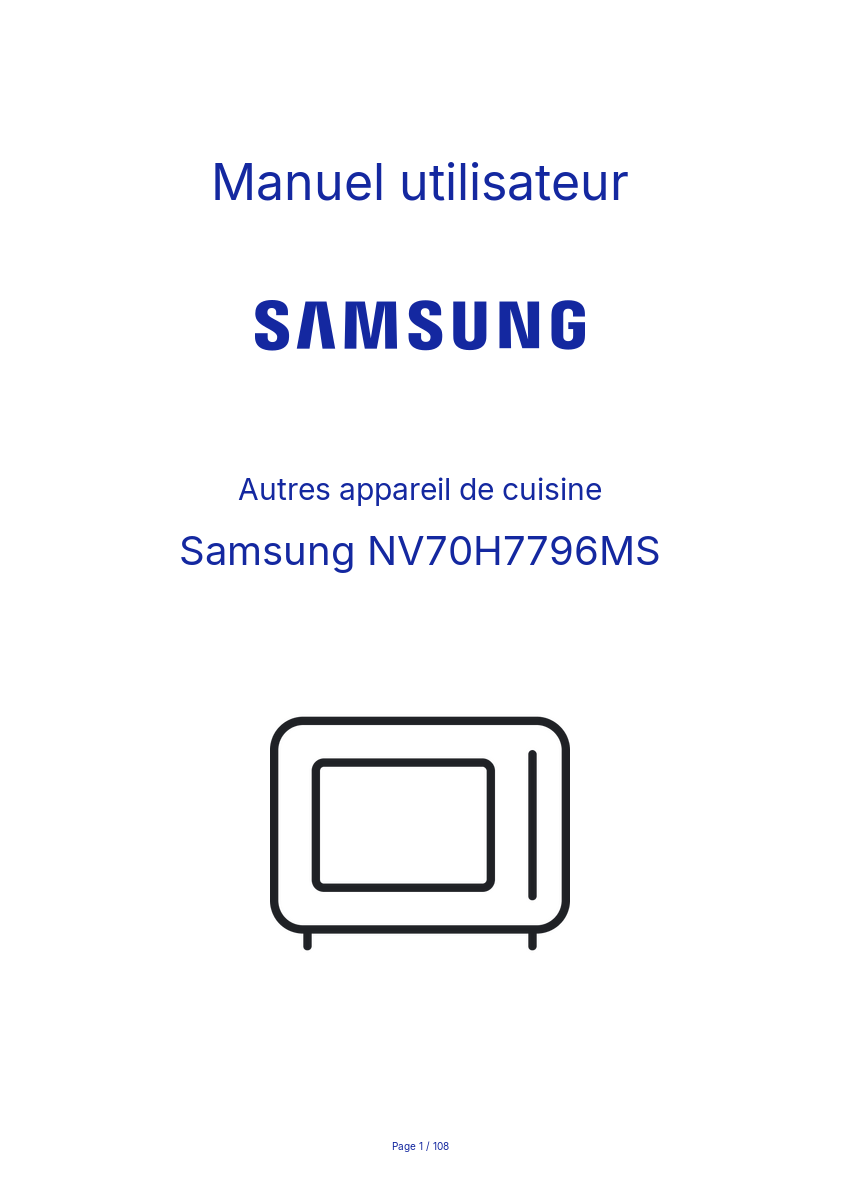 Page n°1 - Manuel utilisateur Samsung NV70H7796MS