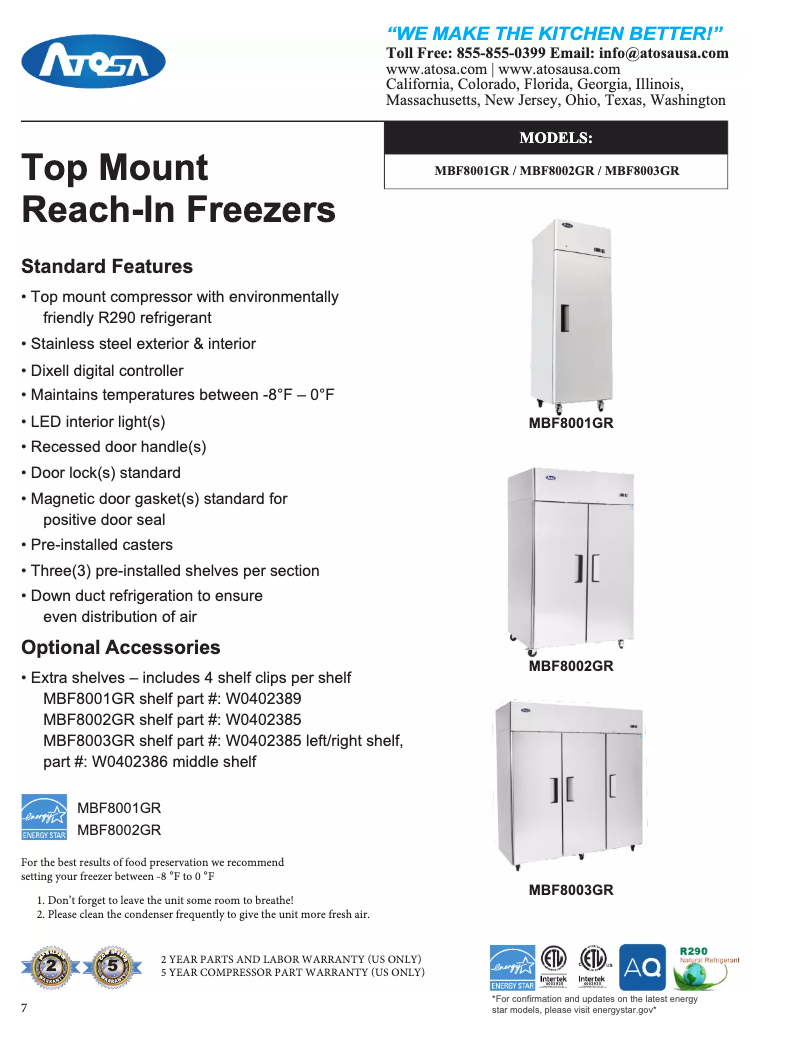 Page 1 de la notice Fiche technique Atosa Commercial MBF8002