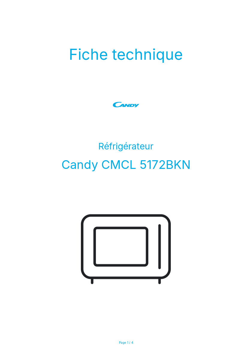 Page n°1 - Fiche technique Candy CMCL 5172BKN