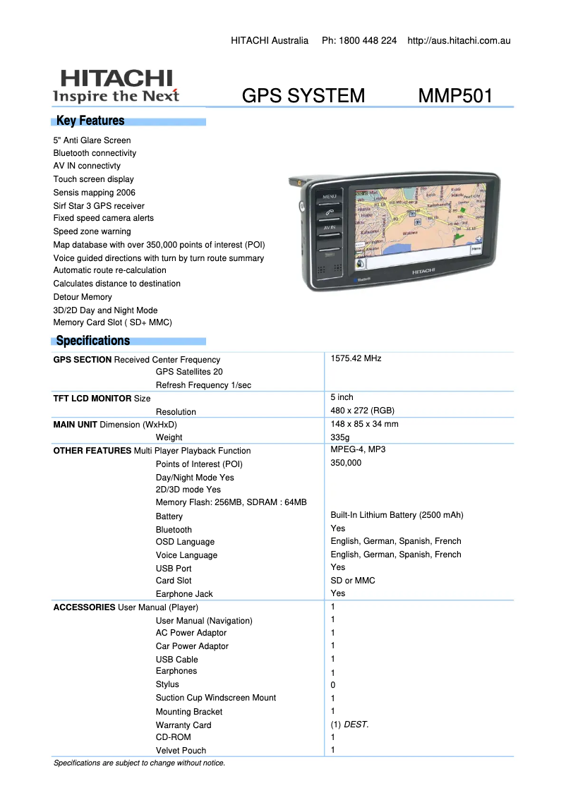 Page 1 de la notice Brochure Hitachi MMP501
