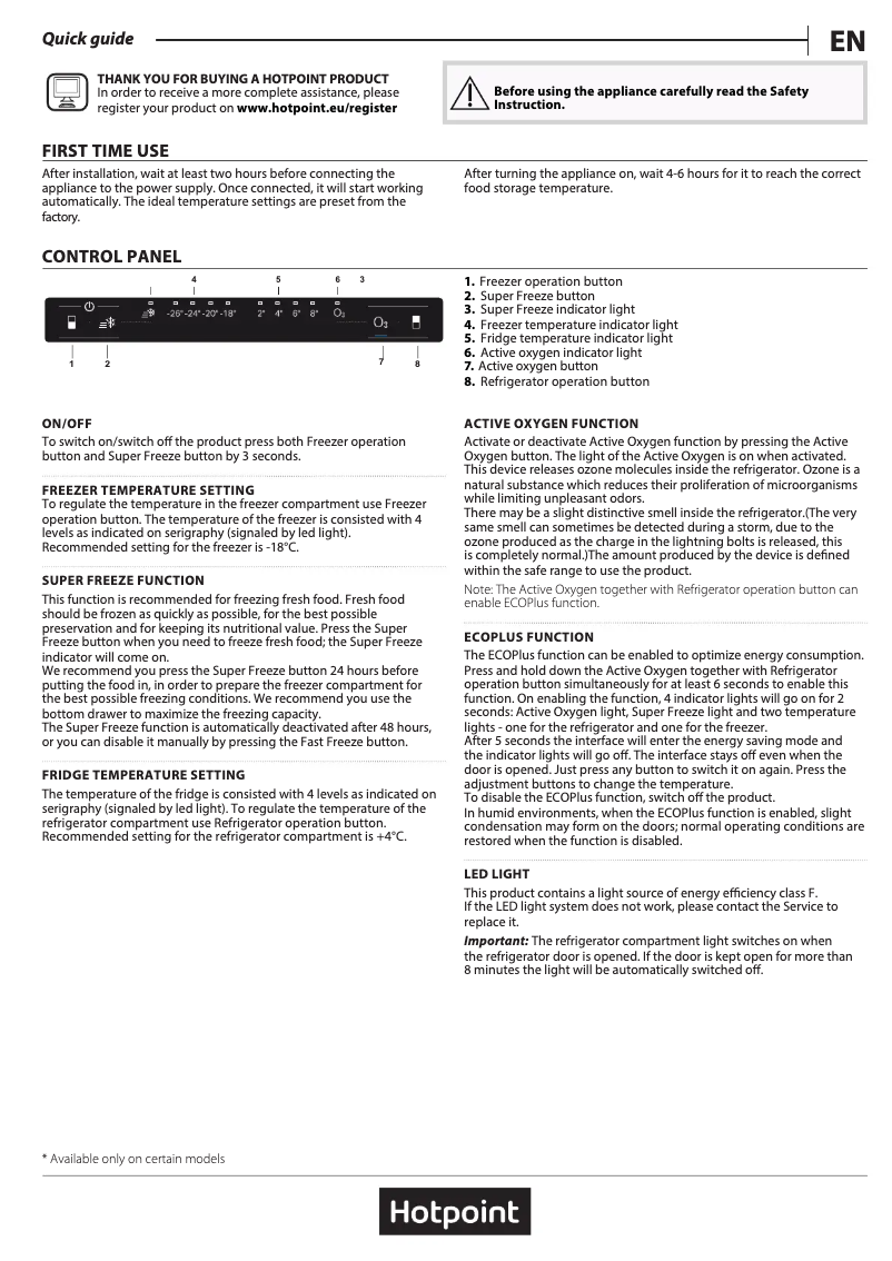 Page 1 de la notice Manuel utilisateur Hotpoint H7X 83A W