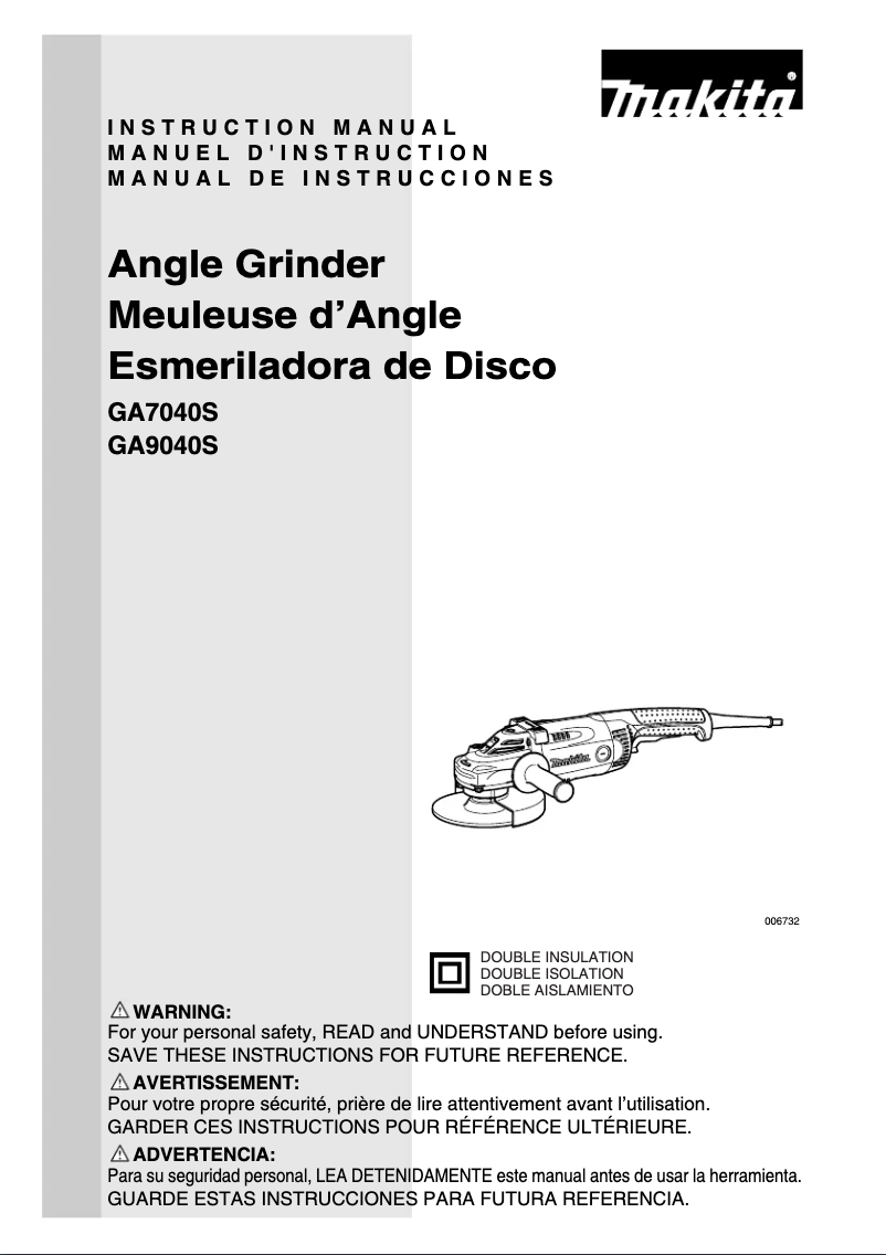 Page 1 de la notice Manuel d'utilisation et d'entretien Makita GA7040S