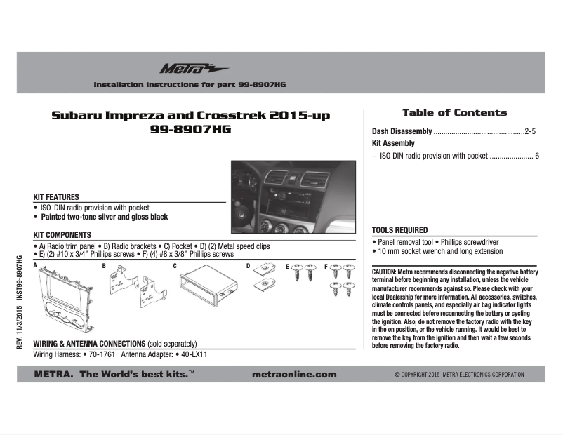 Page n°1 - Manuel utilisateur Metra 99-8907HG