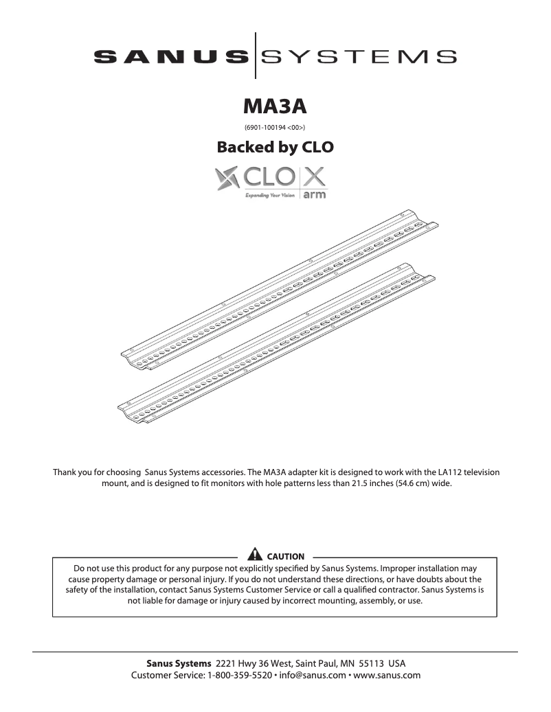 Page 1 de la notice Manuel utilisateur Sanus MA3A