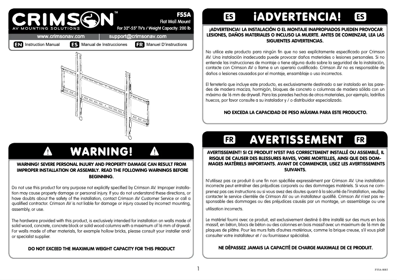 Page 1 de la notice Manuel utilisateur Crimson F55A