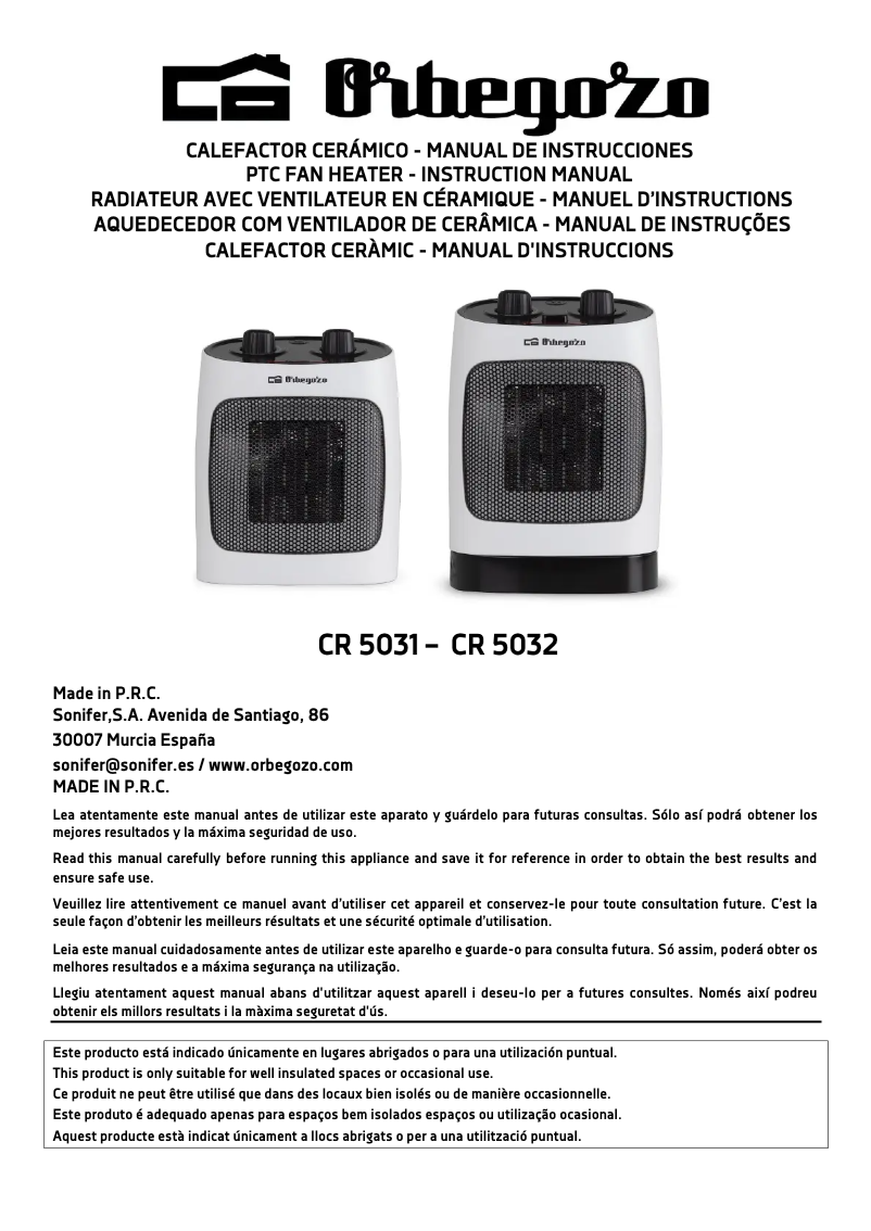 Page 1 de la notice Manuel utilisateur Orbegozo CR 5032