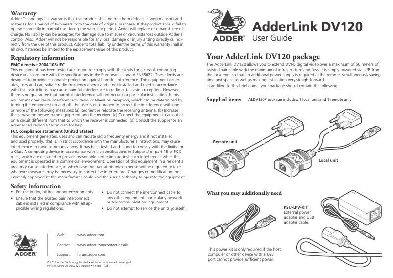 Page n°1 - Manuel utilisateur Adder ALDV120P