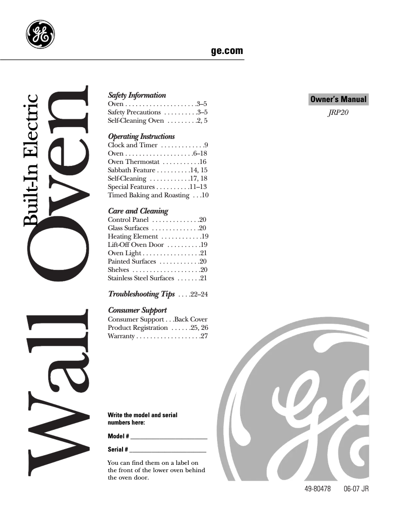 Page 1 de la notice Manuel d'utilisation et d'entretien GE JRP20SKSS