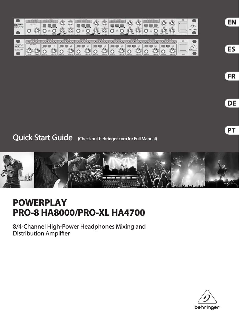Page 1 de la notice Guide de démarrage rapide Behringer Powerplay Pro-XL HA4700