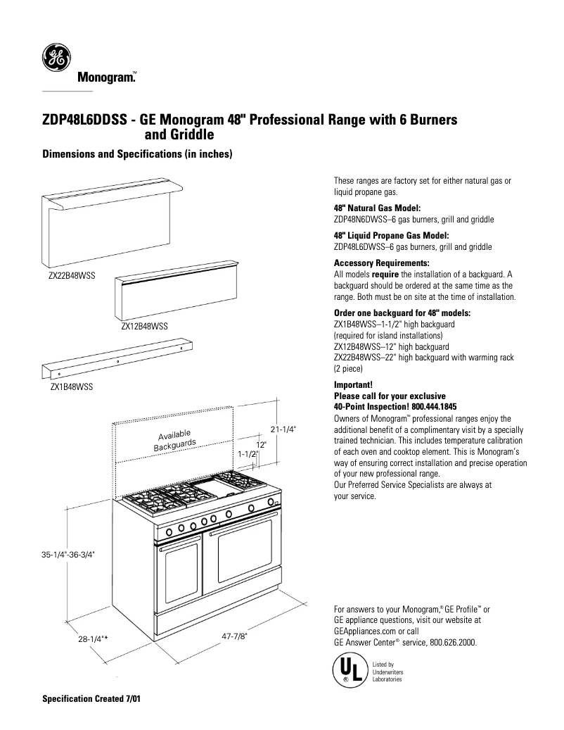 Page n°1 - Fiche technique GE ZDP48N6RDSS