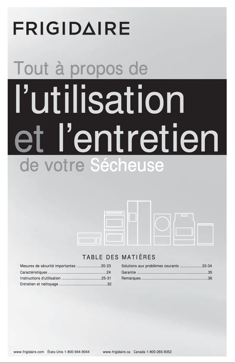 Page 1 de la notice Manuel utilisateur Frigidaire FFSE5115PW