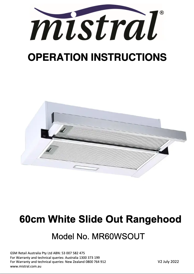 Page 1 de la notice Manuel utilisateur Mistral MR60WSOUT