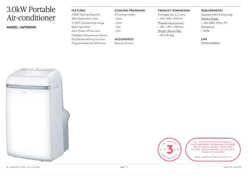 Page 1 de la notice Fiche technique InAlto IAP3000W