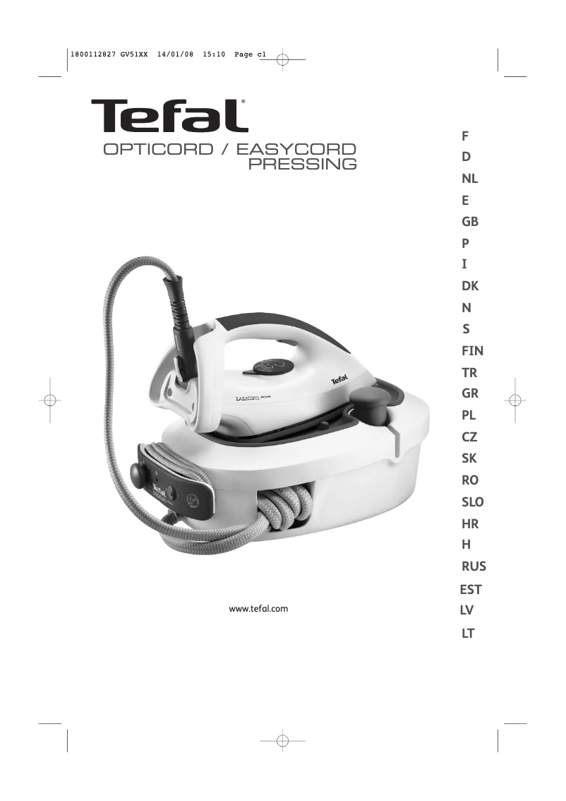 Page n°1 - Manuel utilisateur Tefal Opticord Pressing GV5120E0