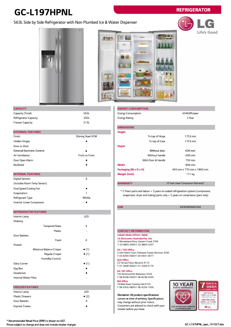 Page 1 de la notice Manuel utilisateur LG GC-L197HPNL