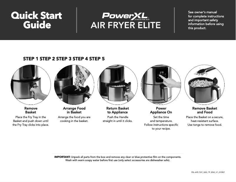 Image de la première page du manuel de l'appareil Air Fryer Elite GLA-502S