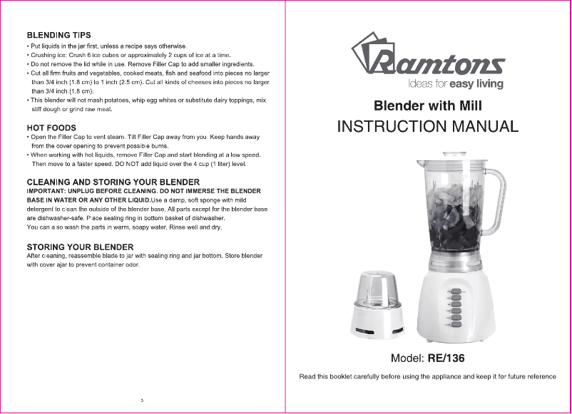 Page 1 de la notice Manuel utilisateur Ramtons RE/136