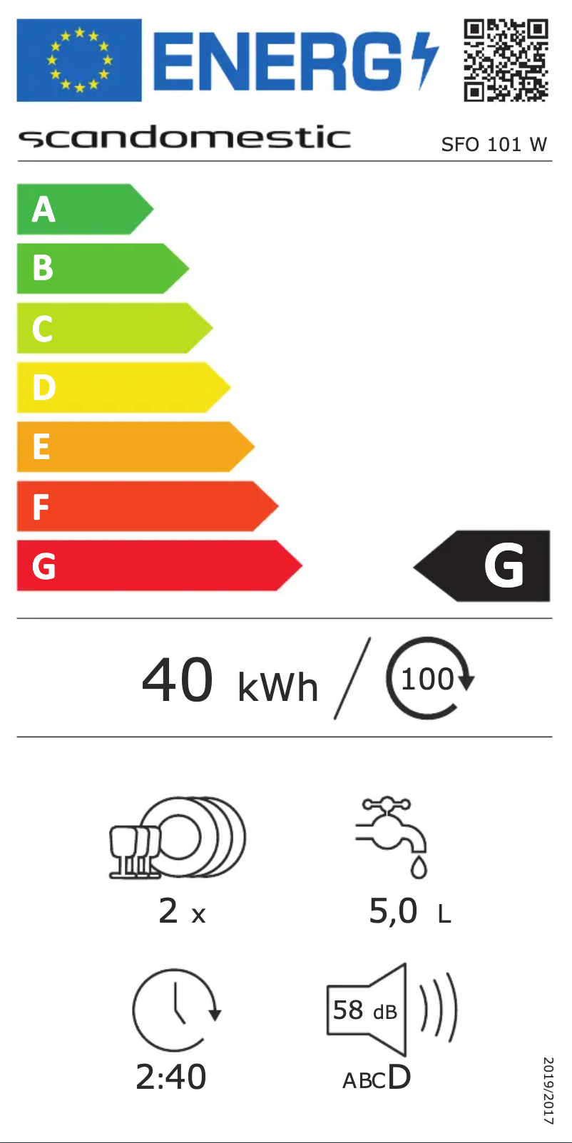 Page 1 de la notice Label énergétique Scandomestic SFO 101 W