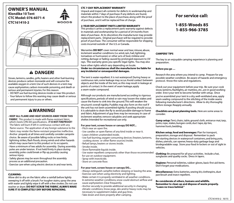 Page 1 de la notice Manuel utilisateur Wood's Klondike 10