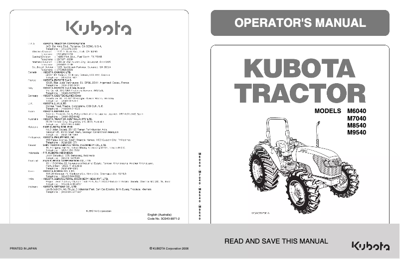 Page n°1 - Manuel utilisateur Kubota M8540