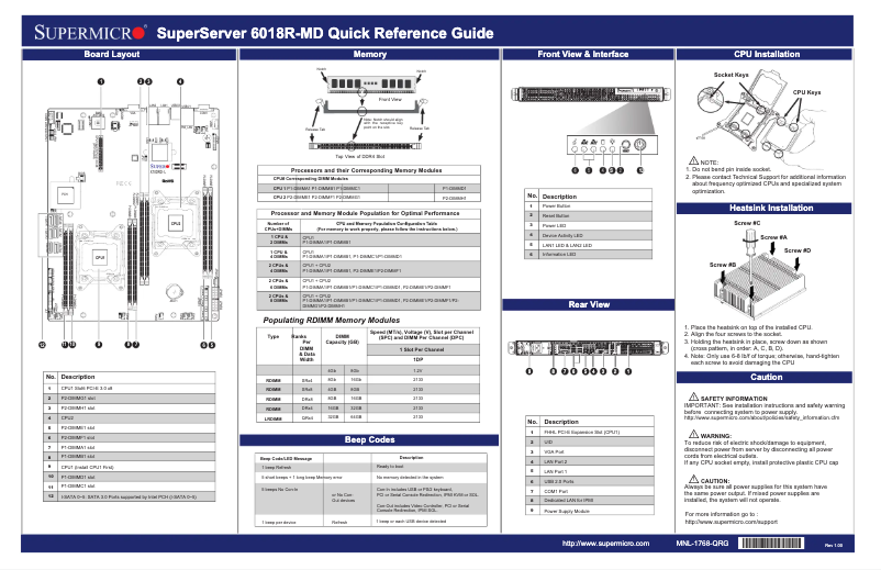 Page 1 de la notice Guide de démarrage rapide Supermicro SuperServer 6018R-MD