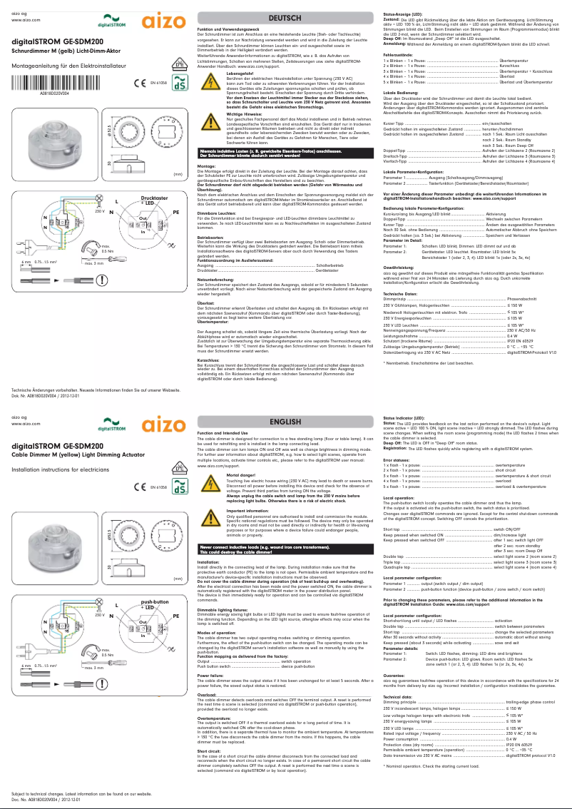 Page n°1 - Manuel utilisateur digitalSTROM GE-SDM200