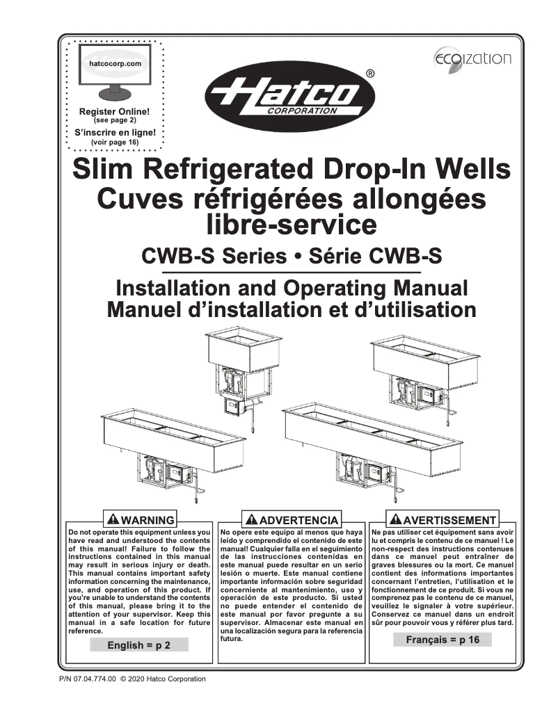 Page n°1 - Manuel utilisateur Hatco CWB-S3