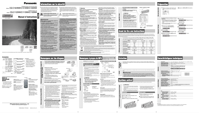 Page n°1 - Manuel utilisateur Panasonic CQ-1303NW