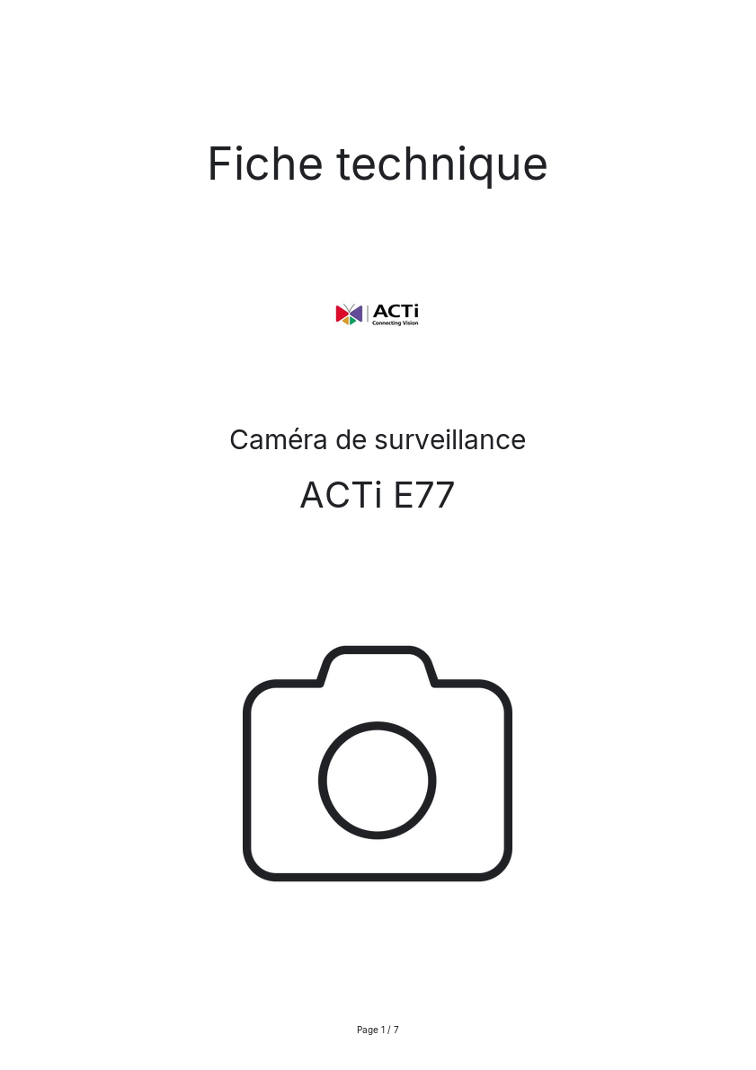 Page n°1 - Fiche technique ACTi E77