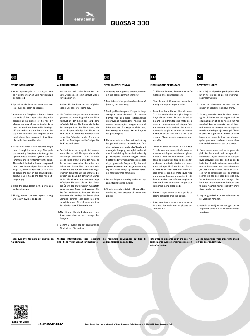 Page n°1 - Manuel utilisateur Easy Camp Quasar 300