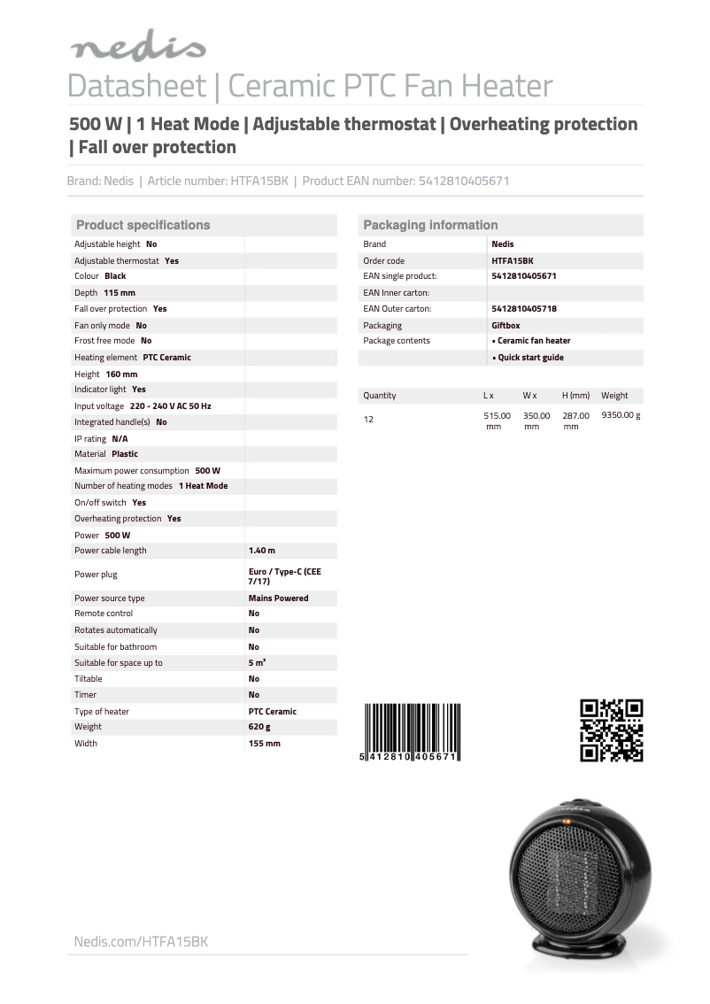 Image de la première page du manuel de l'appareil HTFA15BK