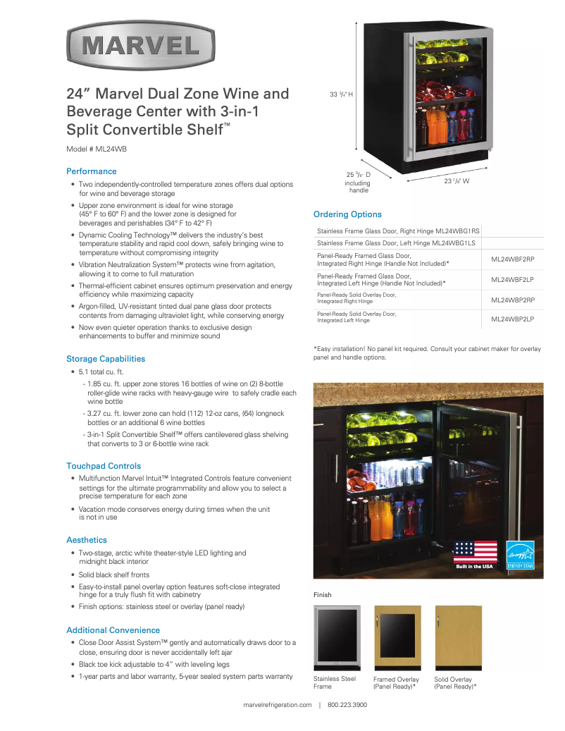 Page 1 de la notice Fiche technique Marvel ML24WBF2RP