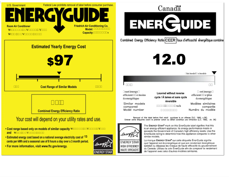 Page 1 de la notice Label énergétique Friedrich KCS12A30A